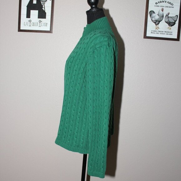 LL Bean Womens Full Zip Kelly Green Cable Knit Cardigan Sweater Size XL Cotton - Picture 2 of 7